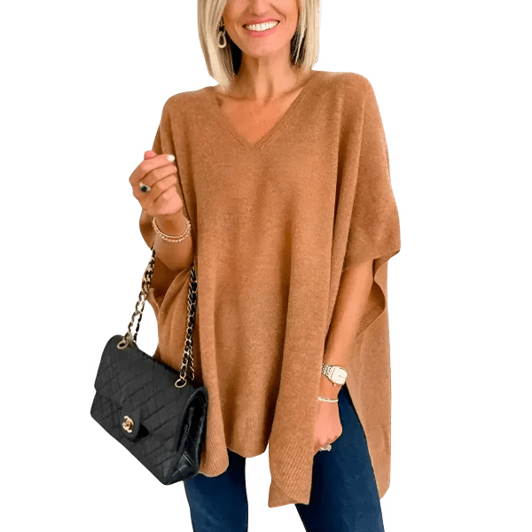 Slit V - Neck Half Sleeve Knit Top - minbolu