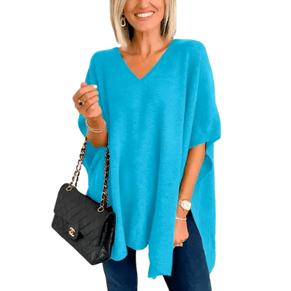 Slit V - Neck Half Sleeve Knit Top - minbolu