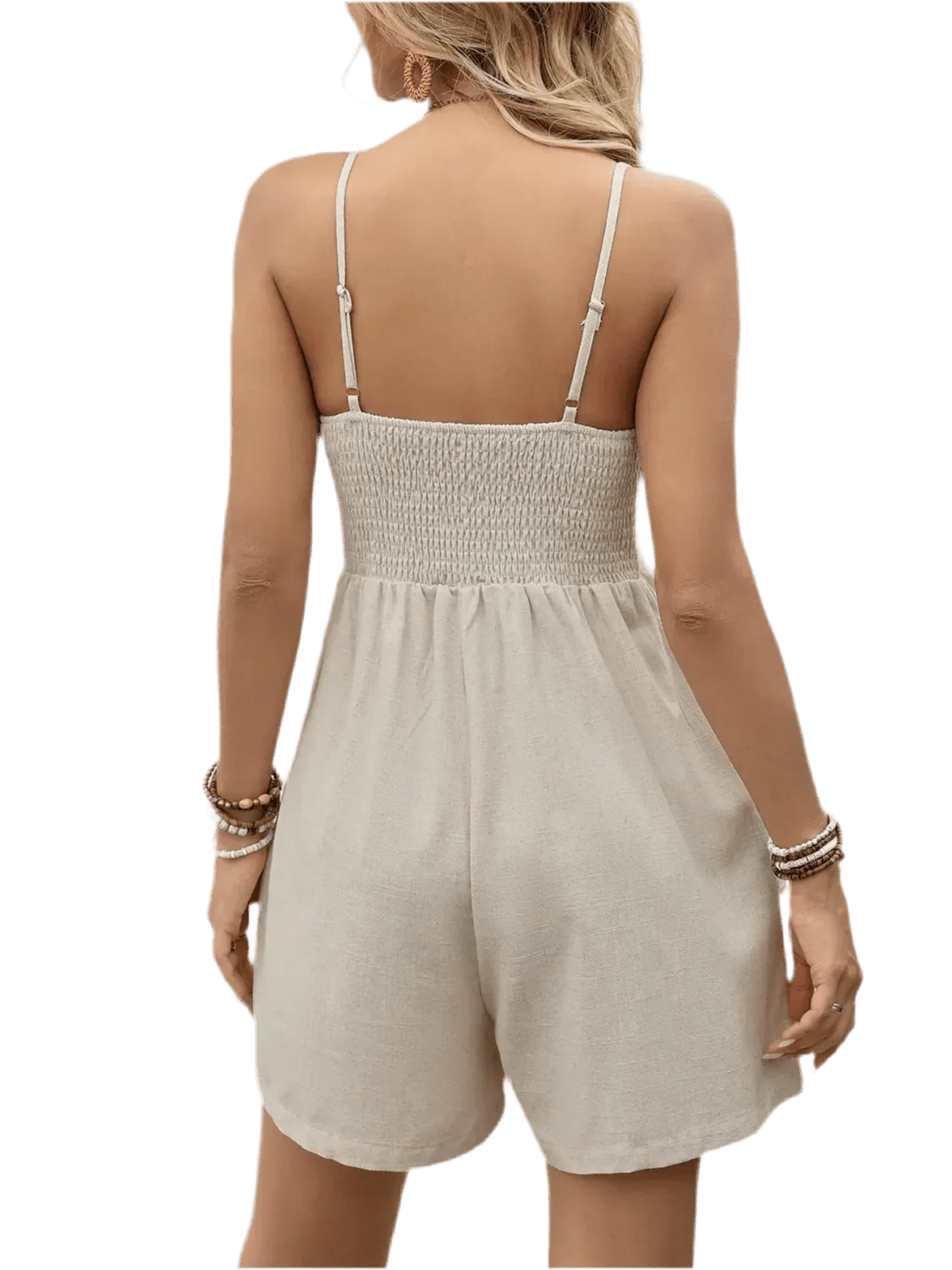 Smocked Back Romper with Pockets - minbolu