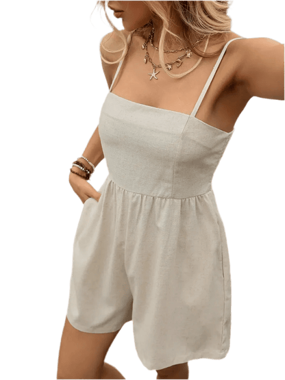 Smocked Back Romper with Pockets - minbolu