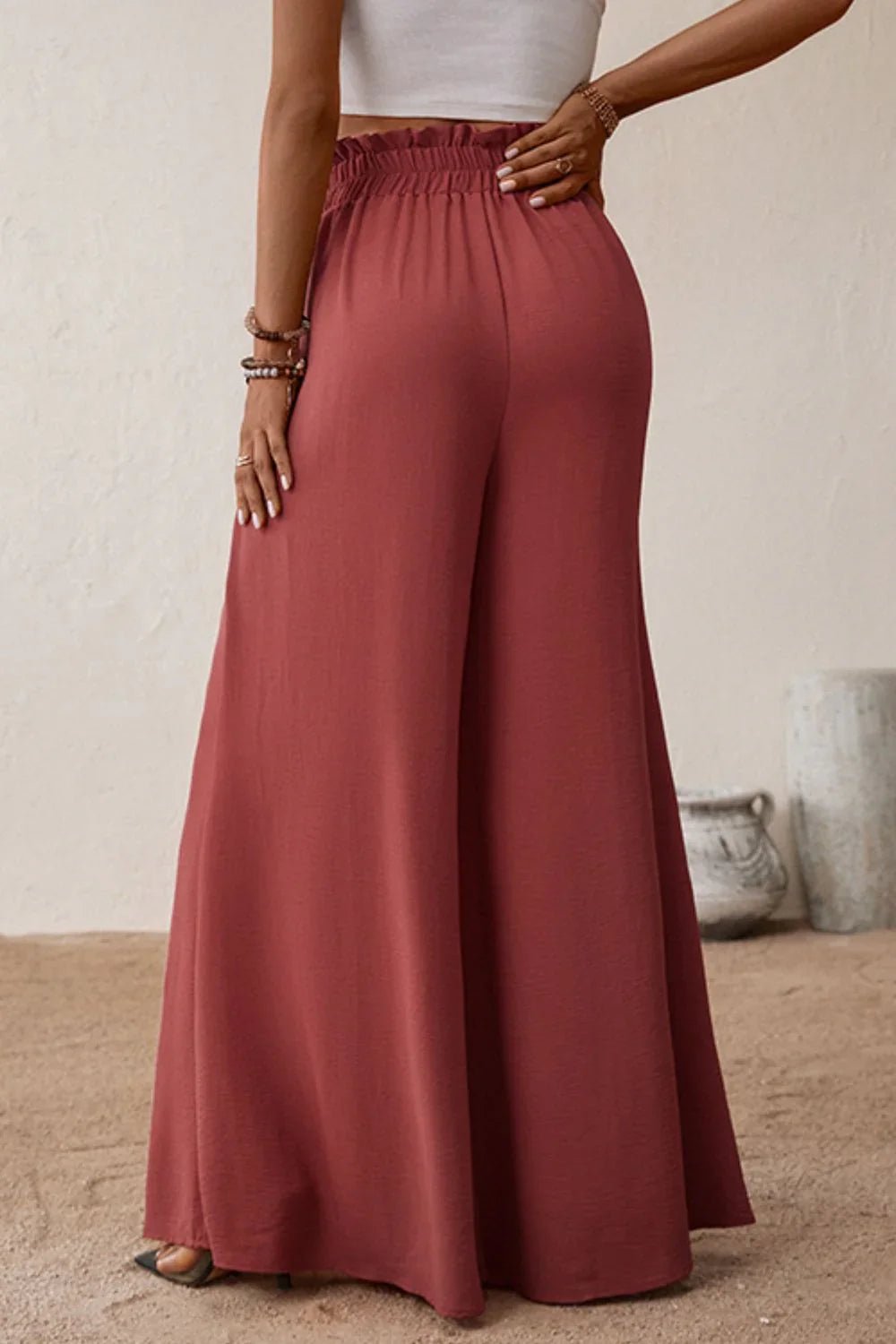 Smocked Paperbag Wide Leg Pants - Trendy & Comfortable - minbolu -