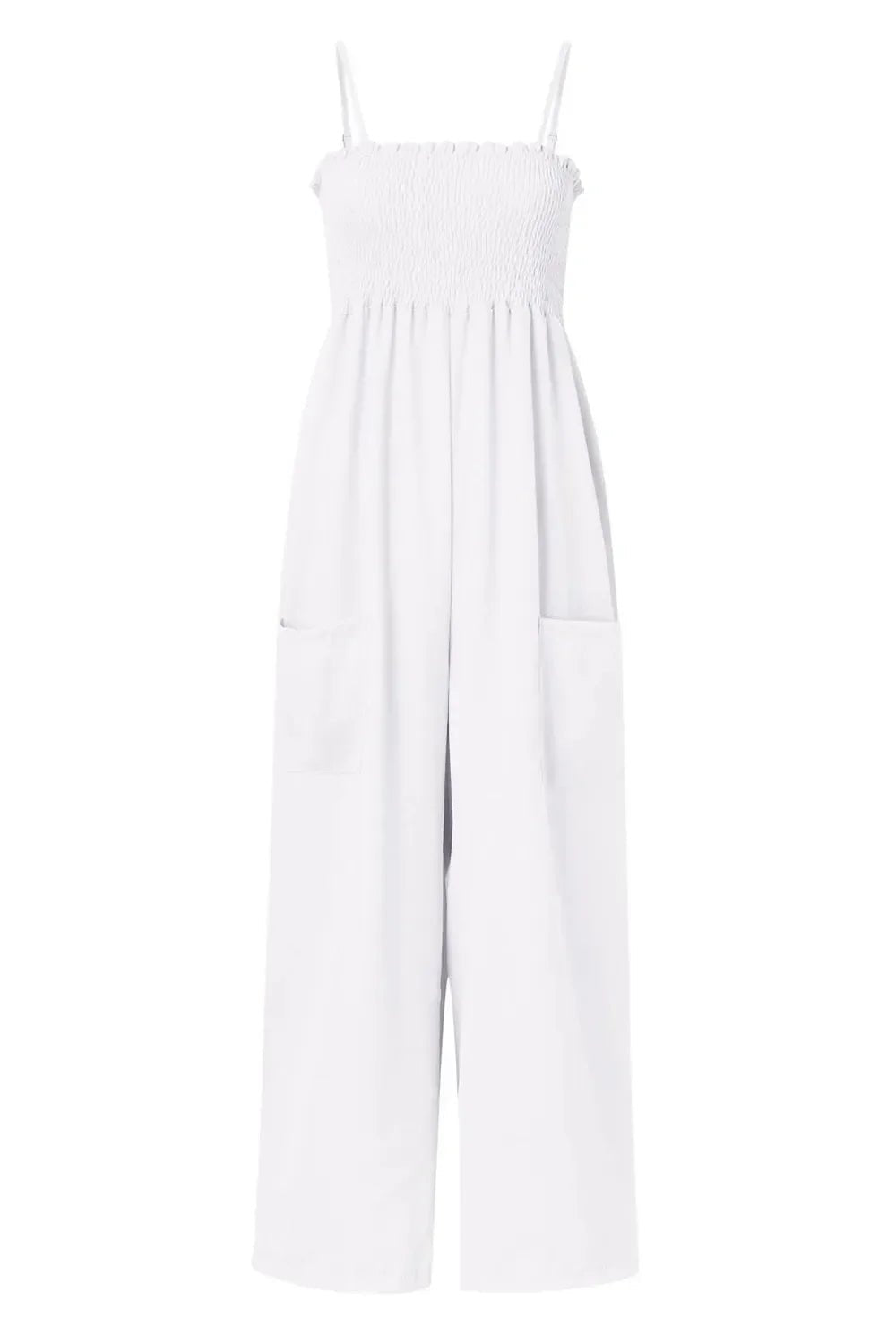 Smocked Spaghetti Strap Wide Leg Jumpsuit - minbolu