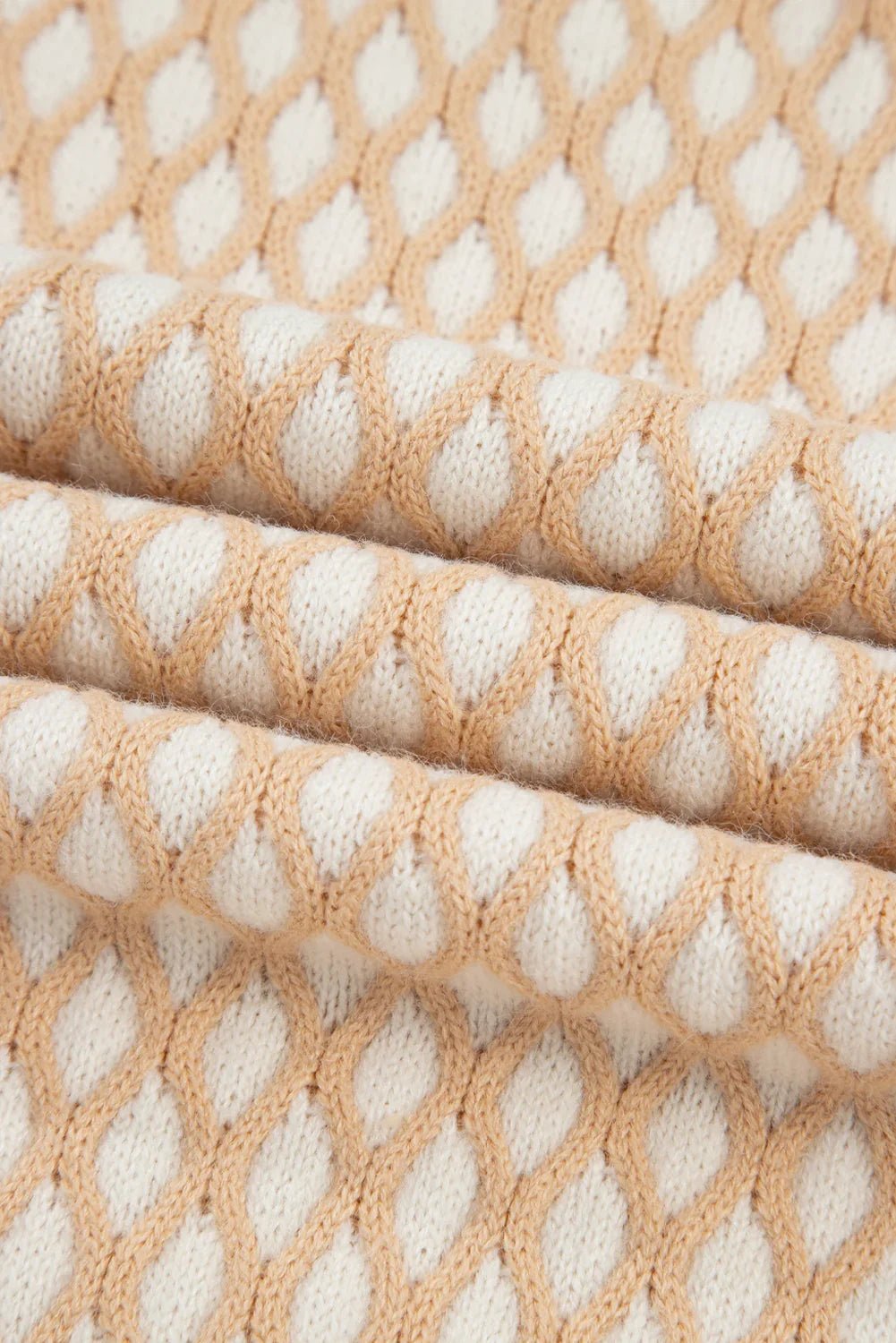 Smoke Gray Checkered Textured Knit Mock Neck Sweater - minbolu -