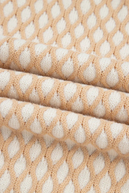 Smoke Gray Checkered Textured Knit Mock Neck Sweater - minbolu -