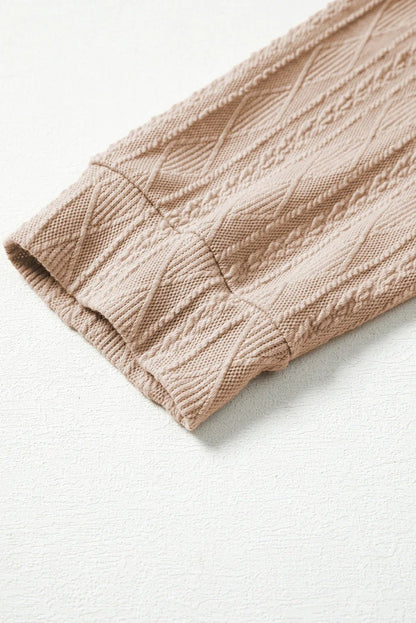 Smoke Gray Solid Color Textured Knit Drawstring Hoodie - minbolu -