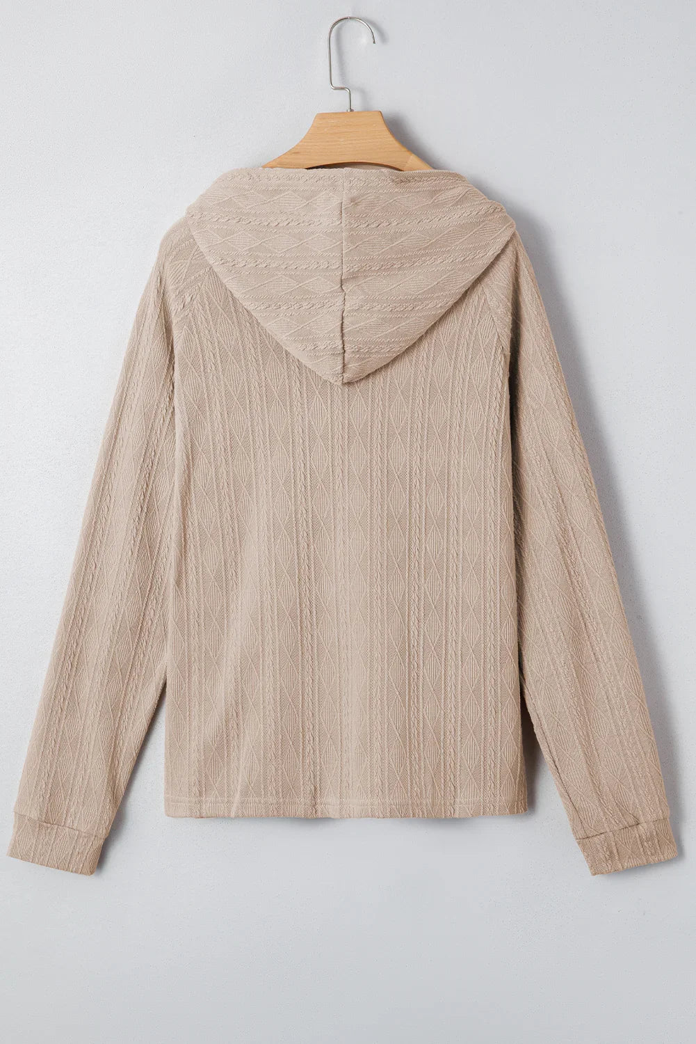 Smoke Gray Solid Color Textured Knit Drawstring Hoodie - minbolu -