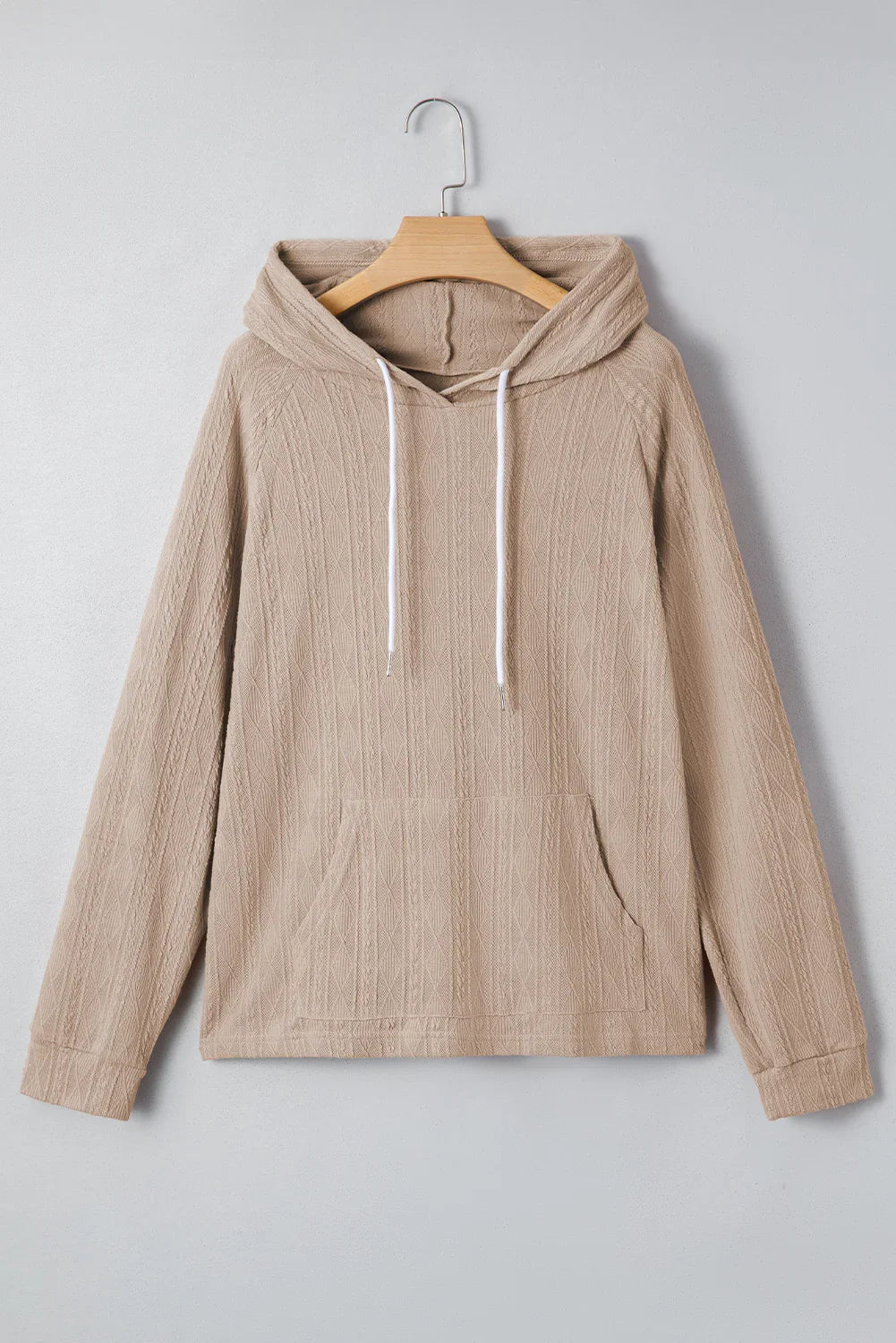 Smoke Gray Solid Color Textured Knit Drawstring Hoodie - minbolu -