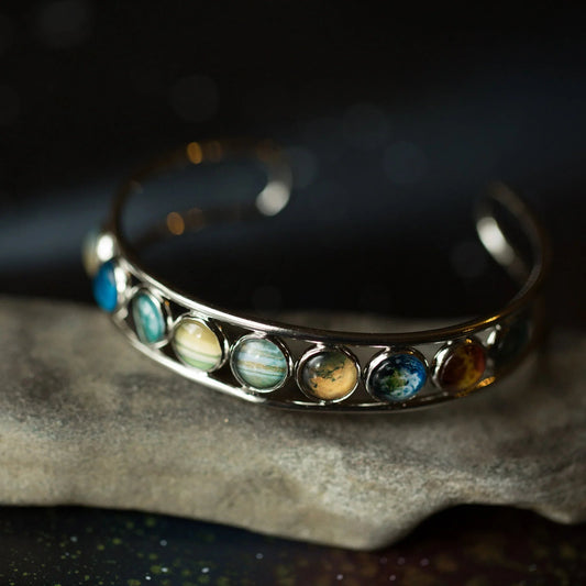 Solar System Silver Bangle Bracelet - minbolu