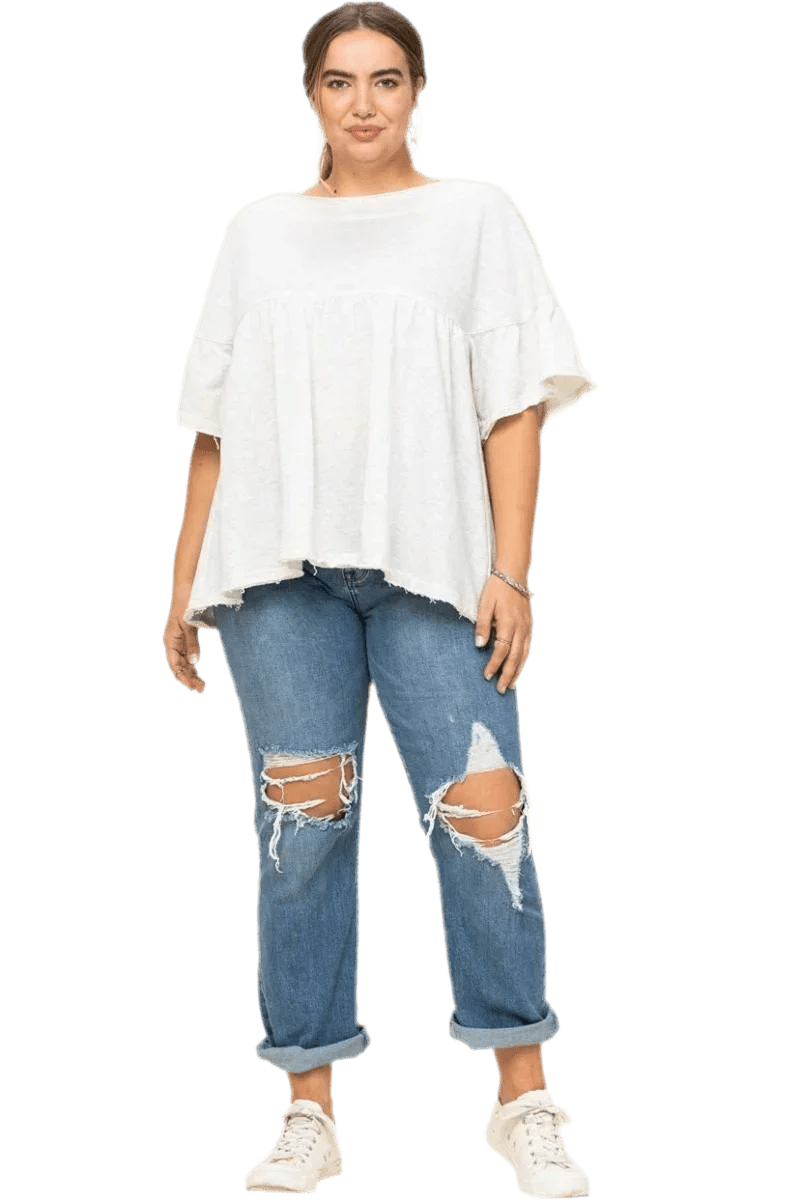 Solid French Pullover Lace Detail Top - minbolu -