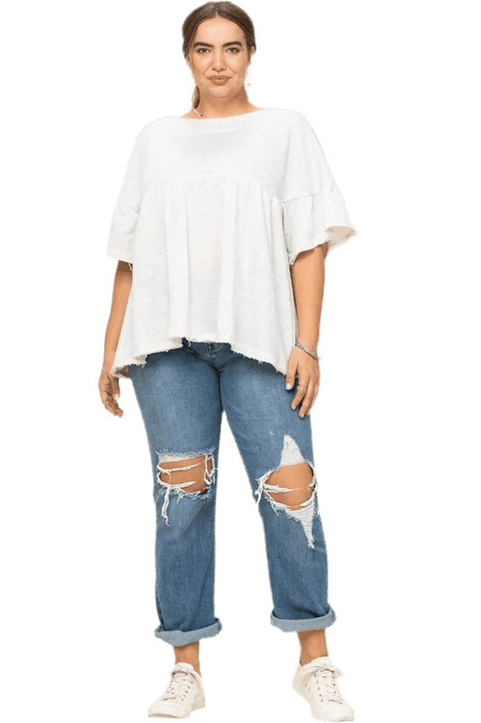 Solid French Pullover Lace Detail Top - minbolu