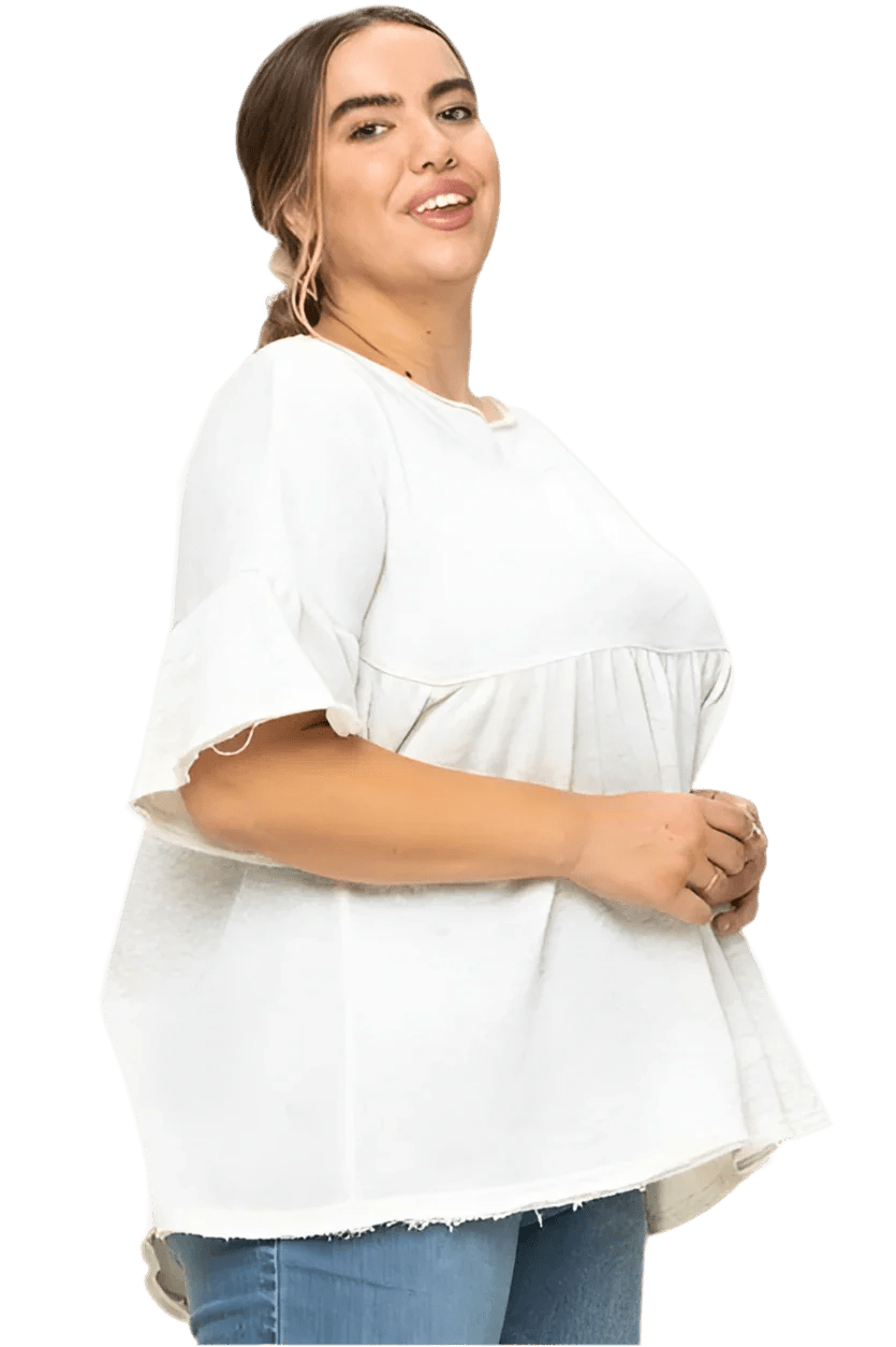 Solid French Pullover Lace Detail Top - minbolu -