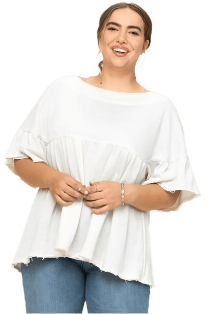 Solid French Pullover Lace Detail Top - minbolu -