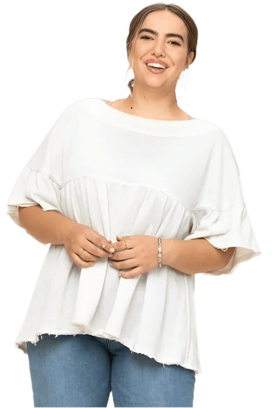 Solid French Pullover Lace Detail Top - minbolu