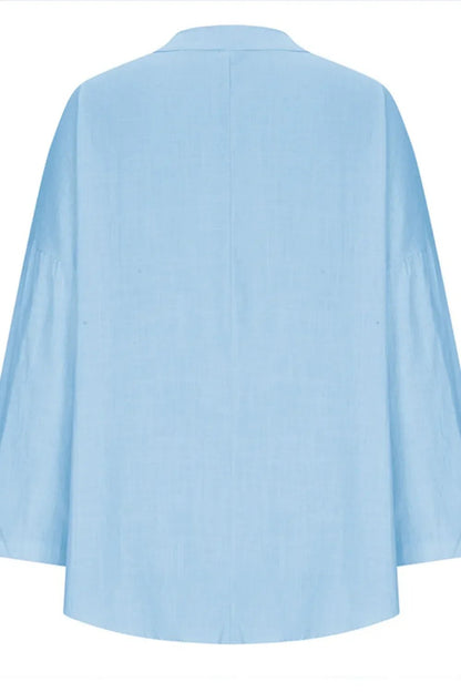 Solid Notched Long Sleeve Blouse – Lightweight and Polished - minbolu