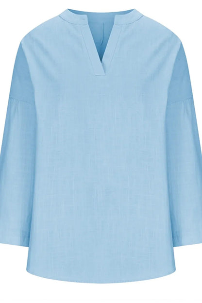 Solid Notched Long Sleeve Blouse – Lightweight and Polished - minbolu