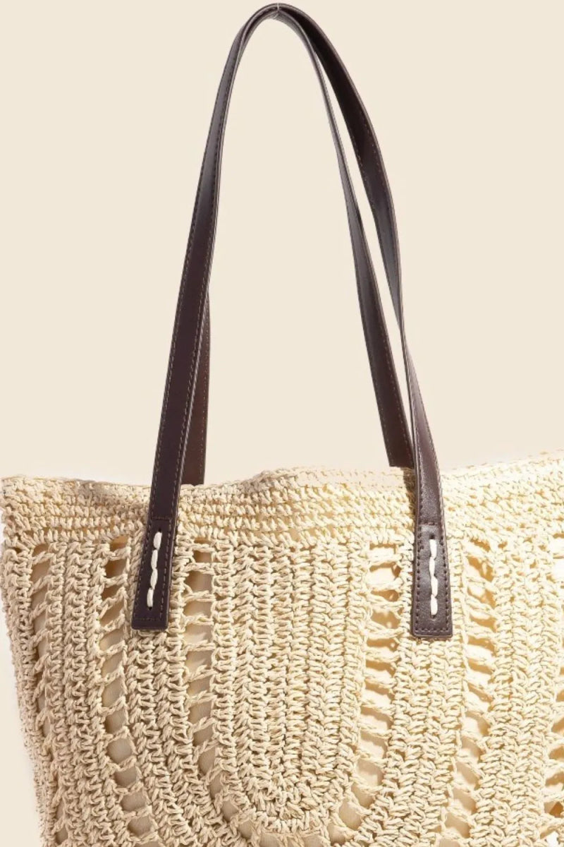 Straw Braided Round Tote Bag - Natural Boho Small Tote for Summer - minbolu -
