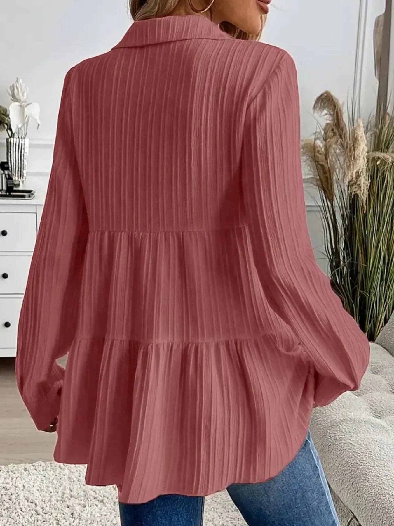 Striped Button-Down Tiered Shirt - minbolu -