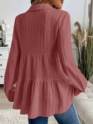 Striped Button-Down Tiered Shirt - minbolu -