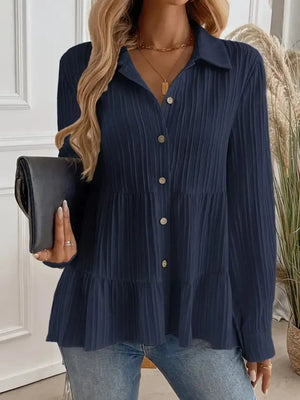 Striped Button-Down Tiered Shirt - minbolu -