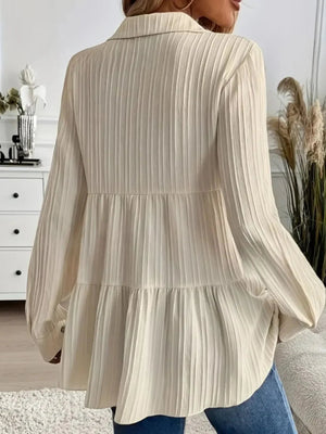Striped Button-Down Tiered Shirt - minbolu -