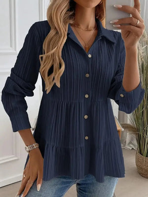 Striped Button-Down Tiered Shirt - minbolu -