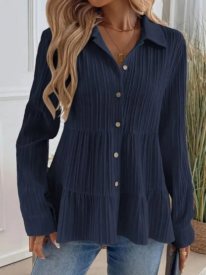 Striped Button-Down Tiered Shirt - minbolu -