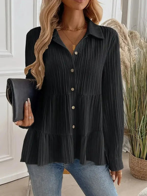 Striped Button-Down Tiered Shirt - minbolu -