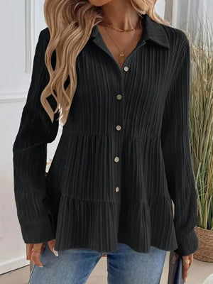 Striped Button-Down Tiered Shirt - minbolu -