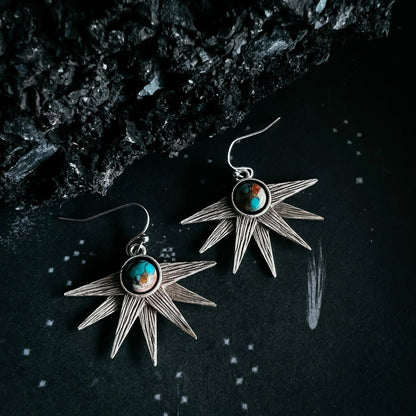 Sun Goddess Earrings with Copper Oyster Turquoise - minbolu