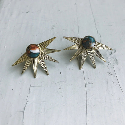 Sun Goddess Earrings with Copper Oyster Turquoise - minbolu