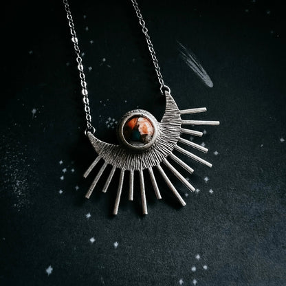 Sun Goddess Necklace - Sun Pendant with Copper Oyster Turquoise - minbolu