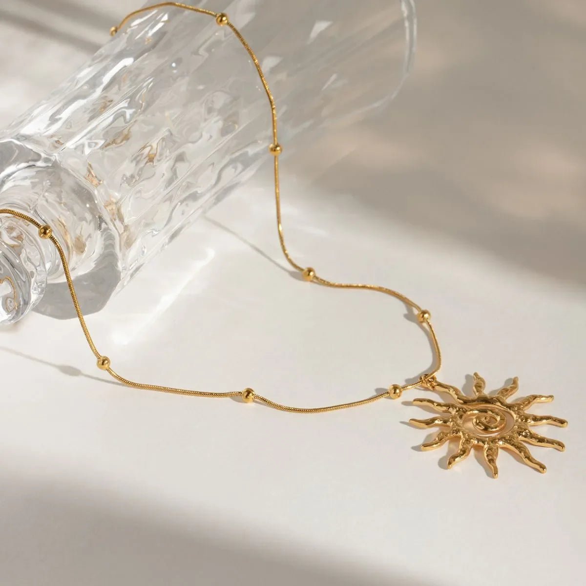 Sun Pendant Necklace - 18K Gold Plated Celestial Jewelry - minbolu