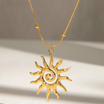 Sun Pendant Necklace - 18K Gold Plated Celestial Jewelry - minbolu