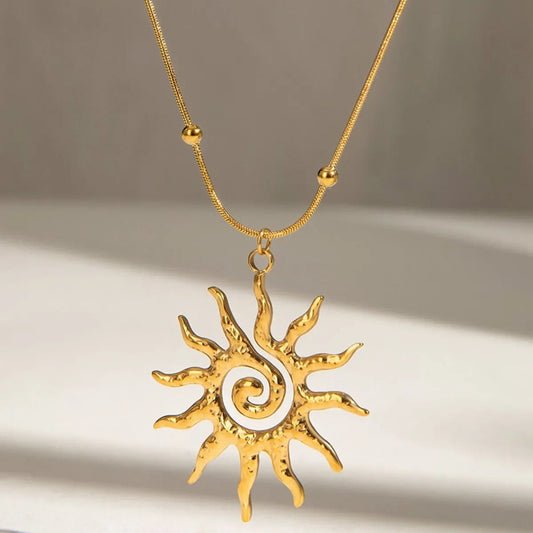 Sun Pendant Necklace - 18K Gold Plated Celestial Jewelry - minbolu