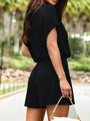 Surplice Short Sleeve Romper - minbolu -