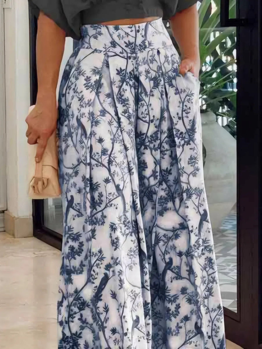 Surplice Top and High Waist Pants Set - Floral Two-Piece - minbolu -