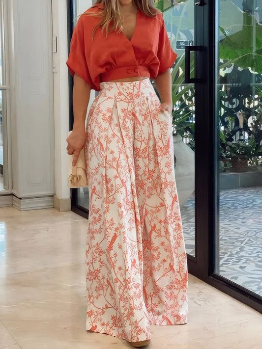 Surplice Top and High Waist Pants Set - minbolu -