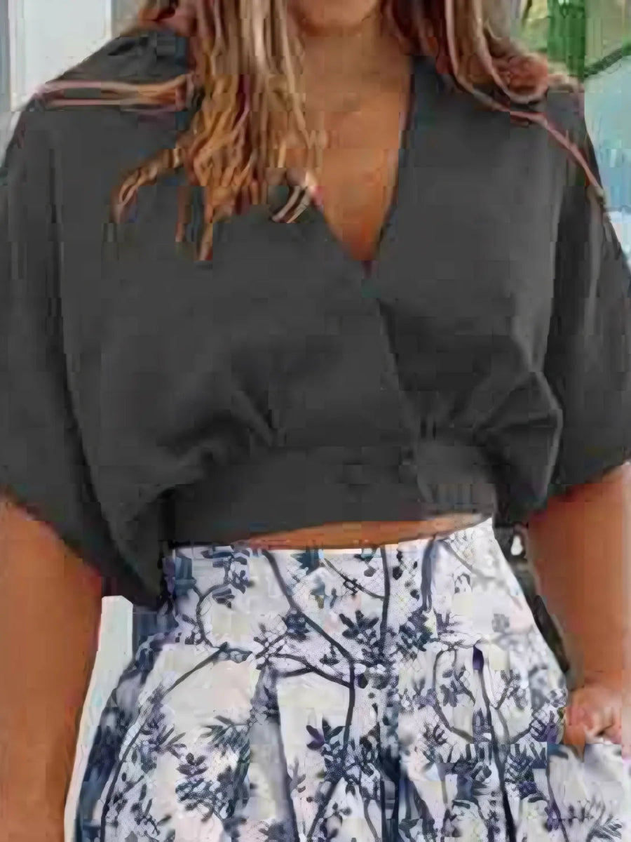 Surplice Top and High Waist Pants Set - Floral Two-Piece - minbolu -