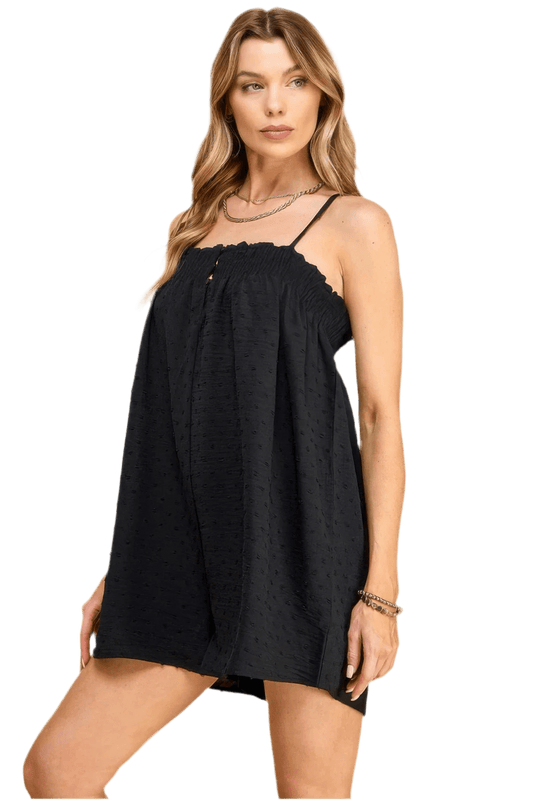 Swiss Dot Woven Romper Black - Stylish & Comfortable - minbolu
