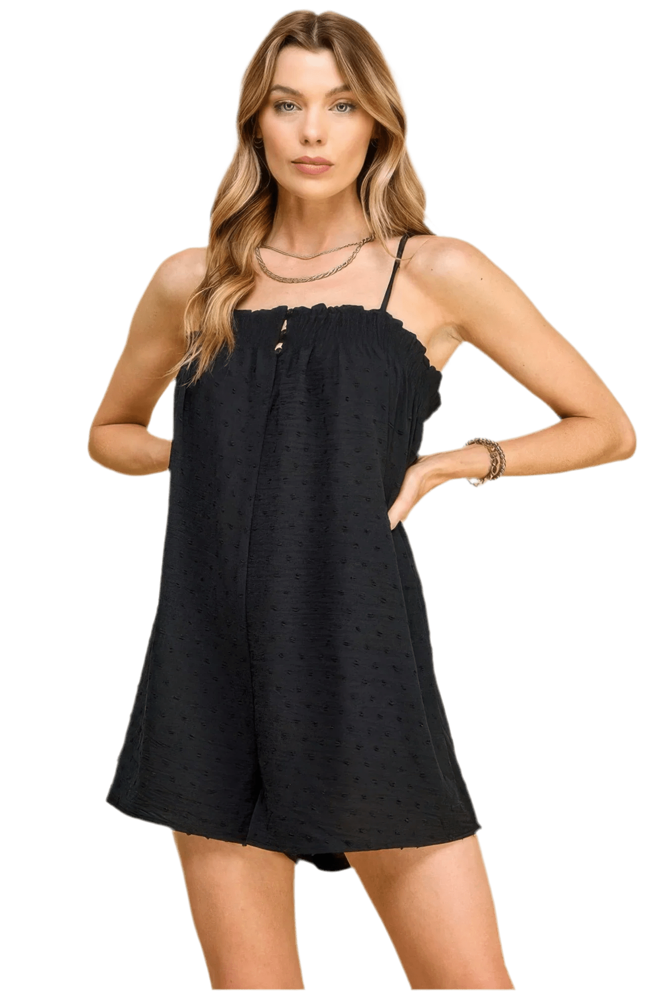 Swiss Dot Woven Romper Black - Stylish & Comfortable - minbolu -