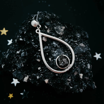 Teardrop Necklace with Authentic Raw Meteorite - minbolu