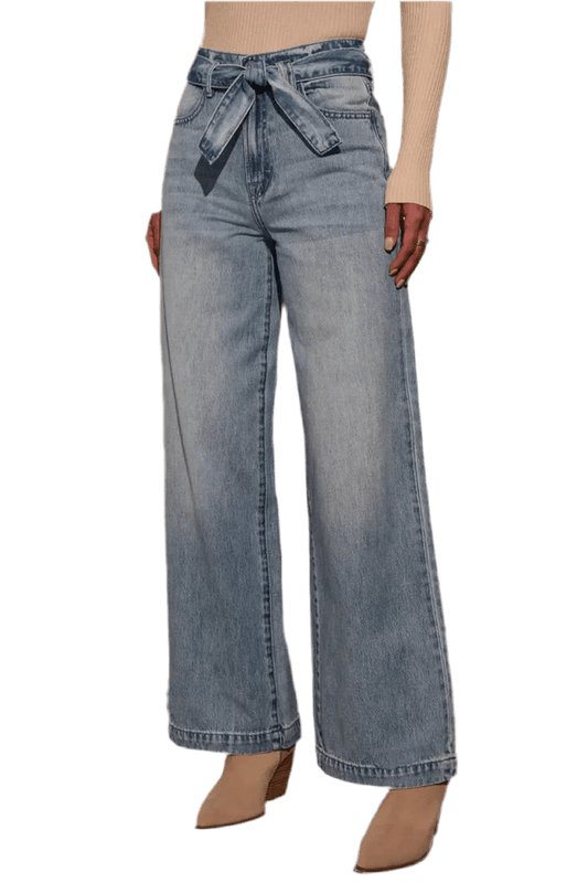 Tied Wide Leg Jeans with Pockets - minbolu