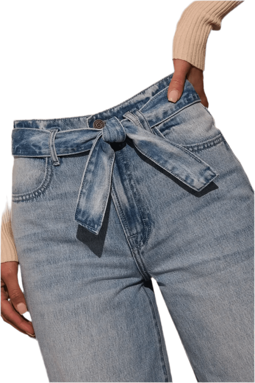 Tied Wide Leg Jeans with Pockets - minbolu