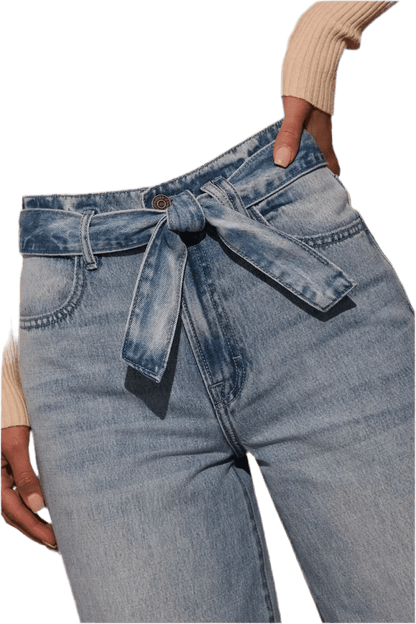 Tied Wide Leg Jeans with Pockets - minbolu