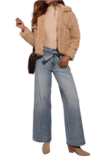 Tied Wide Leg Jeans with Pockets - minbolu