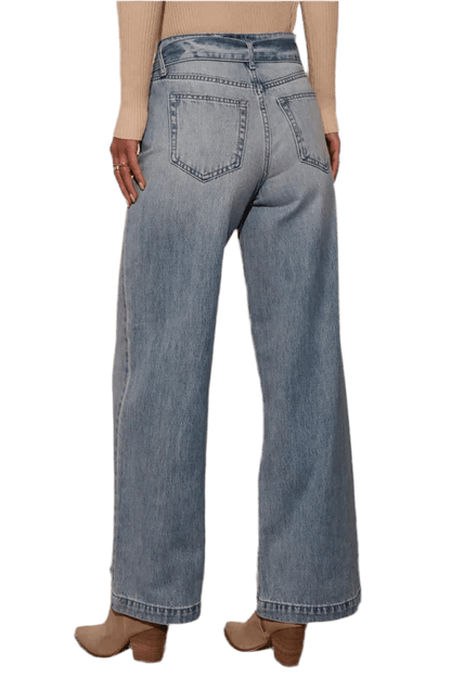 Tied Wide Leg Jeans with Pockets - minbolu