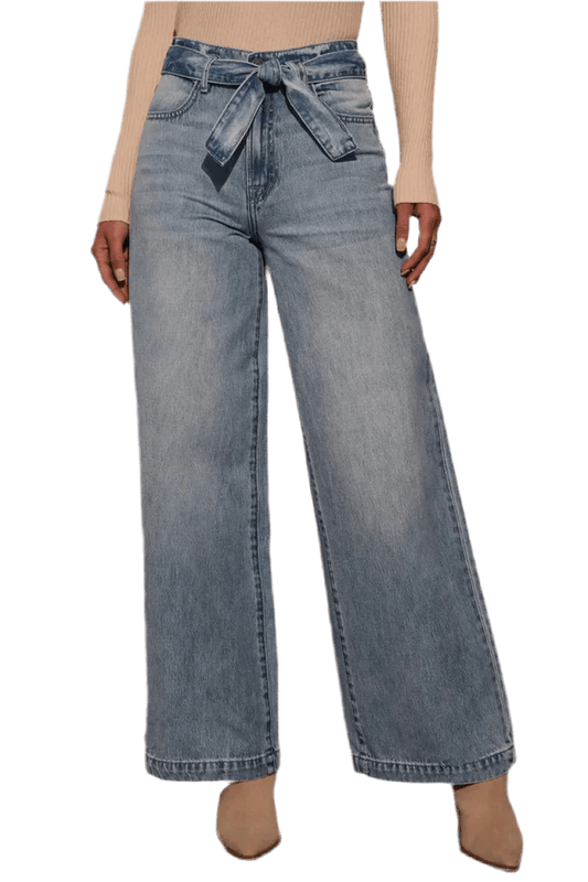 Tied Wide Leg Jeans with Pockets - minbolu