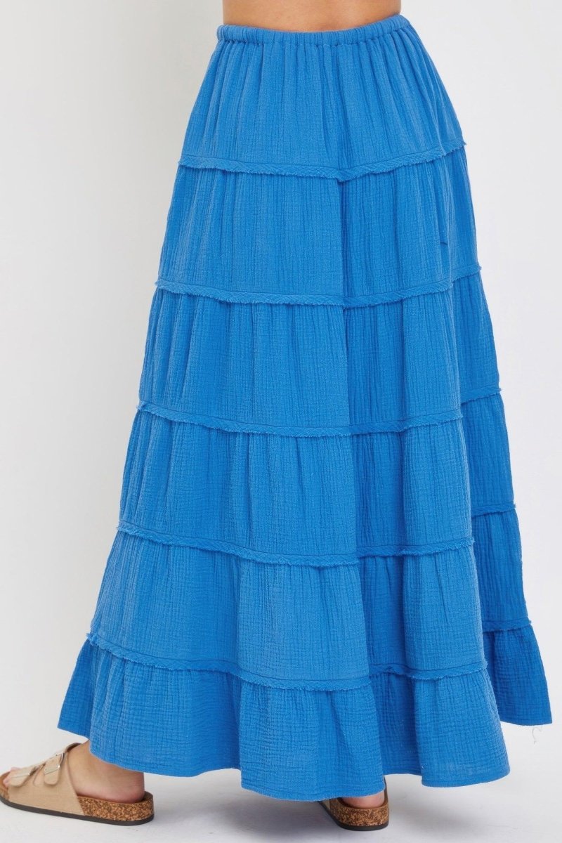 Cotton Gauze Tiered Maxi Skirt - minbolu -