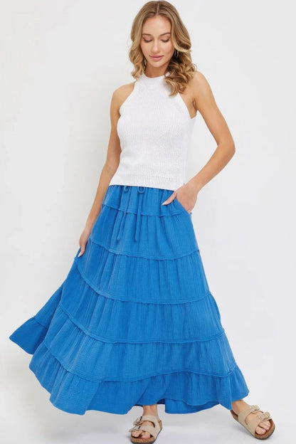 Cotton Gauze Tiered Maxi Skirt - minbolu -