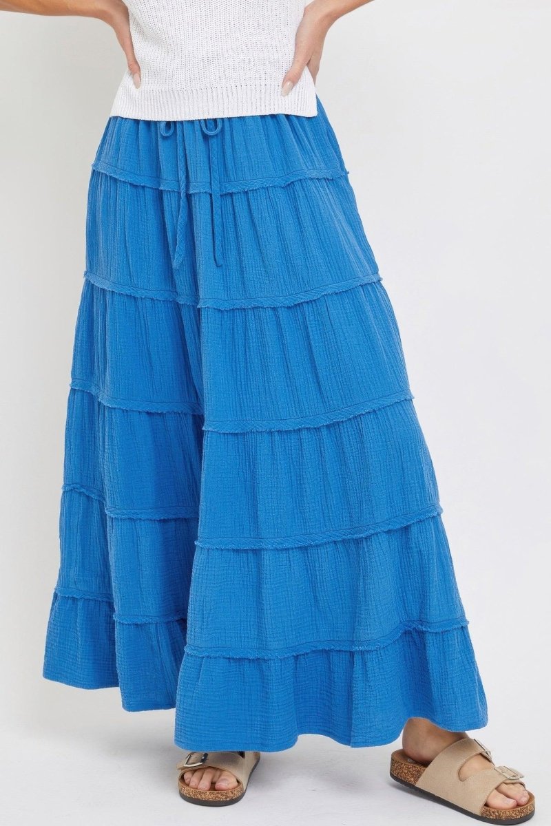 Cotton Gauze Tiered Maxi Skirt - minbolu -